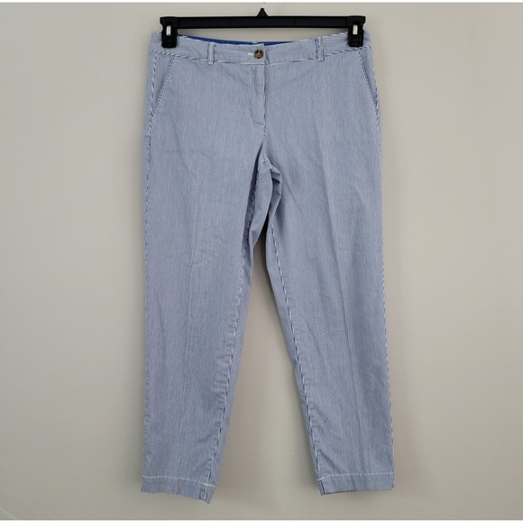 TALBOTS The Weekend Chino Size 10 Petite Blue & White Striped Ankle Length Pants - Picture 1 of 6